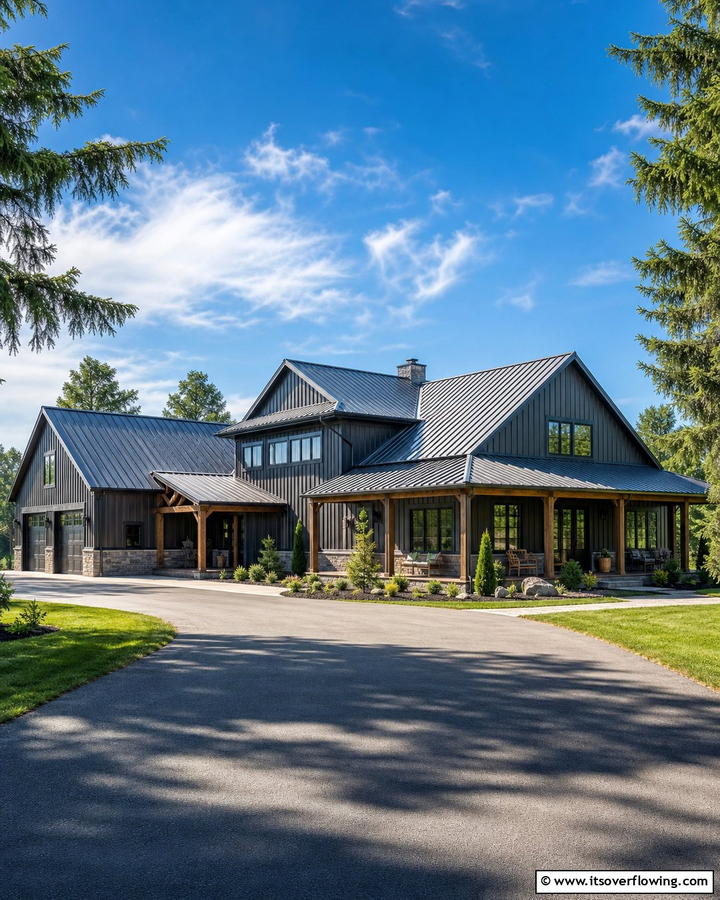 Mixed Roofing Styles - 20 Barndominium Exterior Ideas for Curb Appeal