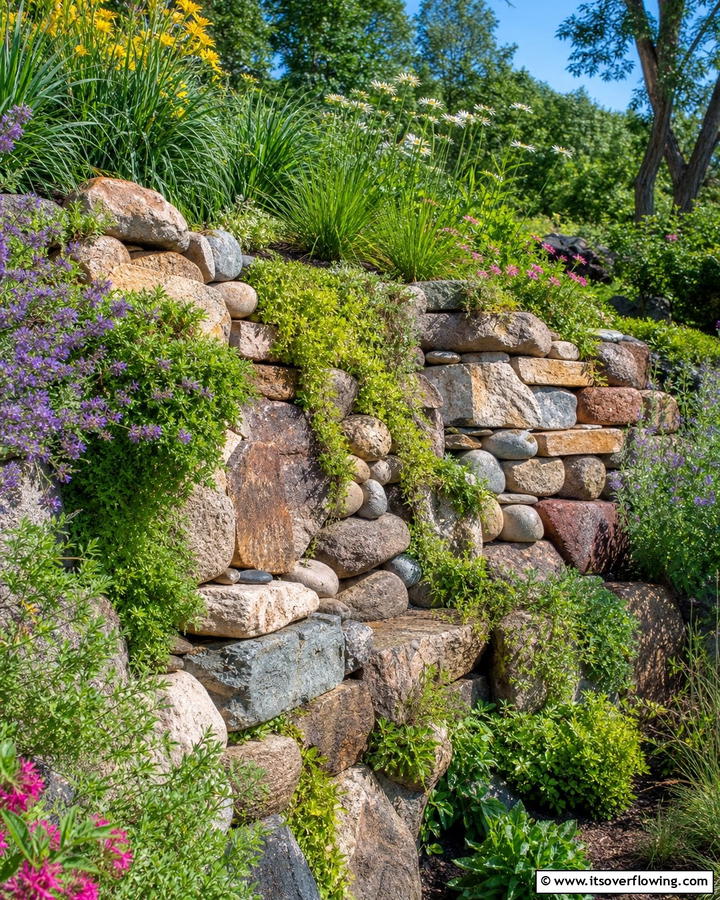 Mixed Stone Retaining Wall - 20 Natural Rock Retaining Wall Ideas for a Stunning Yard