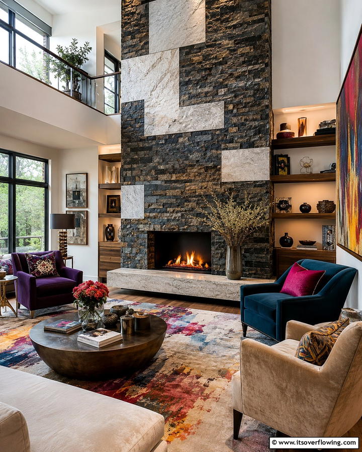 Mixed Stone Textures for Visual Interest - 25 Floor-to-Ceiling Stone Fireplace Ideas for Cozy Homes