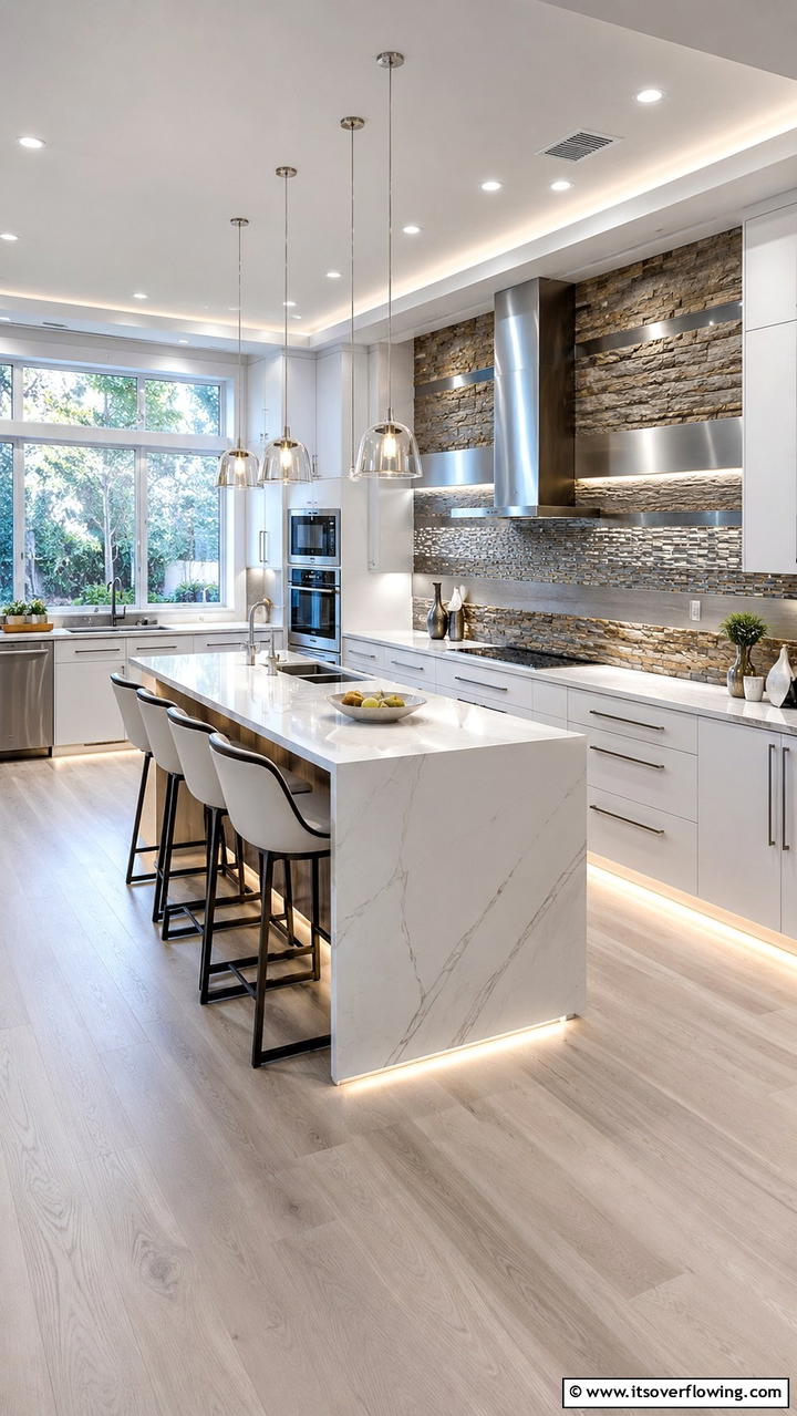 Mixed Texture Fusion - 21 White Cabinet Kitchen Backsplash Ideas for Contrast