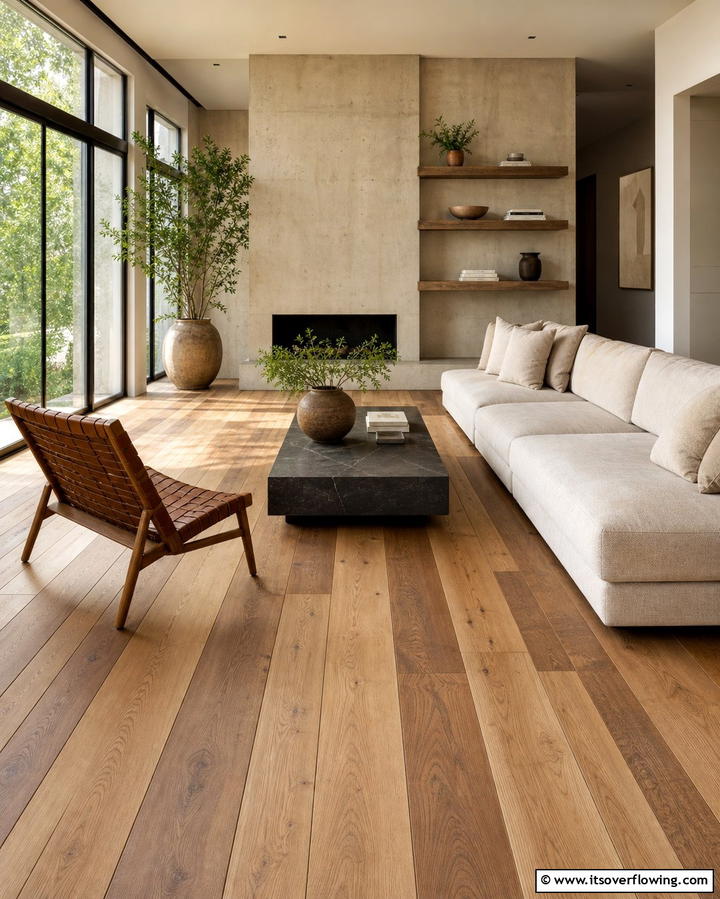 Mixed Width Wood Floors - 25 Living Room Wood Floor Ideas for a Warm Ambiance