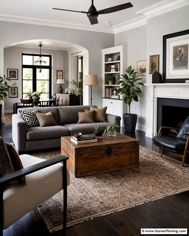 Mixing Vintage and Modern Pieces - 30 Grey Living Room & Dark Wood Floor Design Combinations