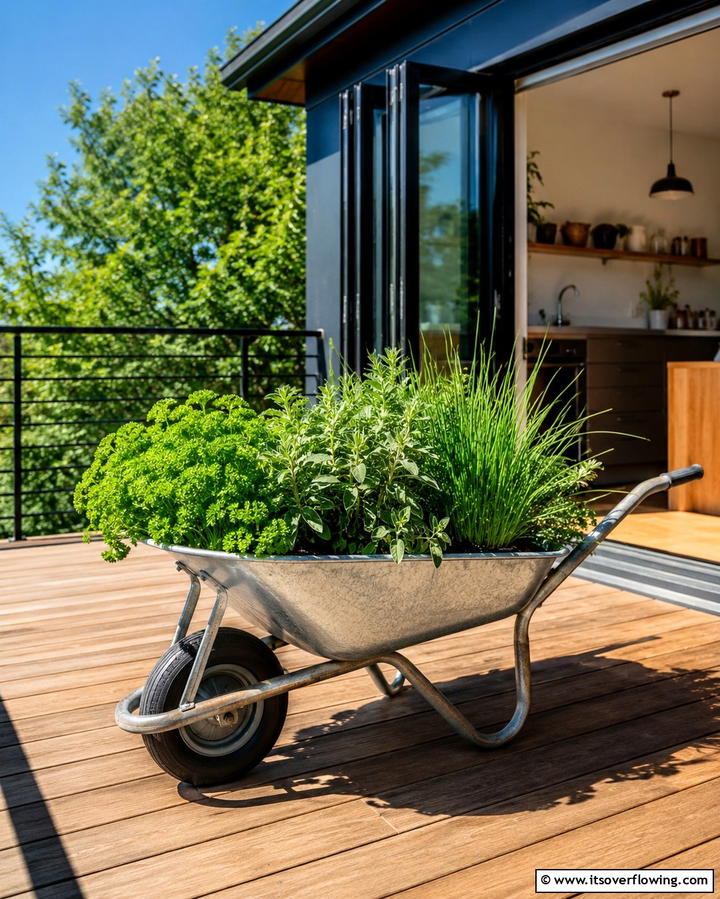 Mobile Herb GardenOne - 25 Old Wheelbarrow Ideas for Unique and Creative Garden Decor