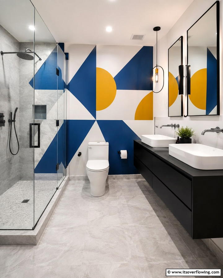 Modern Abstract Geometry - 30 Bathroom Mural Ideas for Bold and Artistic Wall Designs
