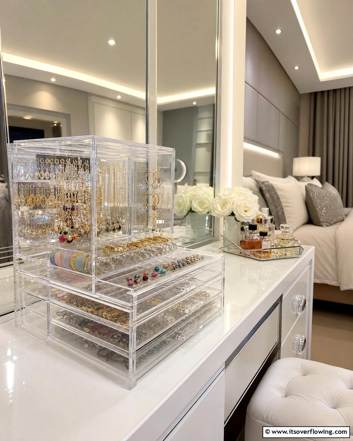 Modern Acrylic Jewelry Organizer - 30 Clever Jewelry Storage Ideas to Keep Accessories Tidy