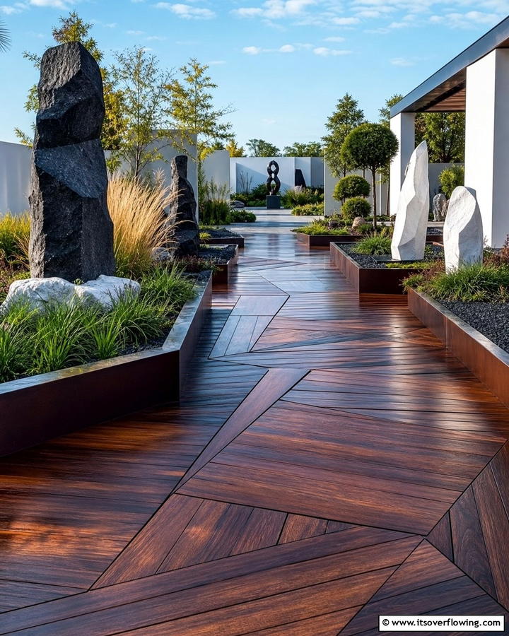 Modern Art Walk Path - 30 Wooden Walkway Ideas for Gardens and Outdoor Paths