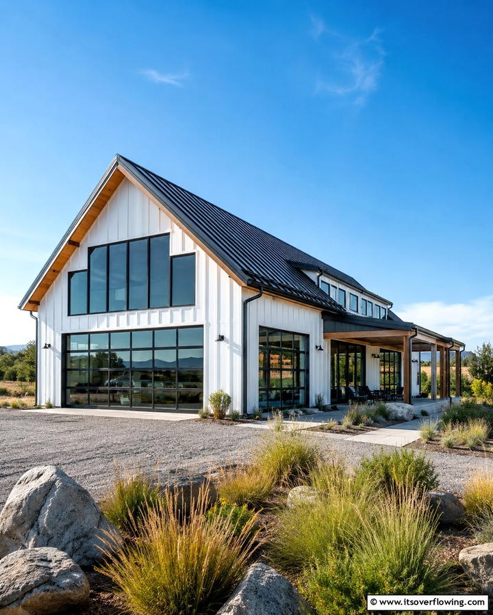 Modern Barnhouse Aesthetic - 25 White Exterior Home with a Black Roof Ideas