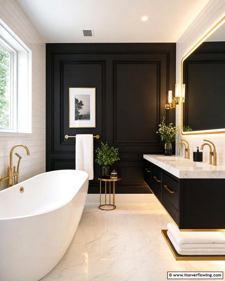 Modern Bathroom Elegance - 25 Black Accent Wall Ideas for a Dramatic Statement
