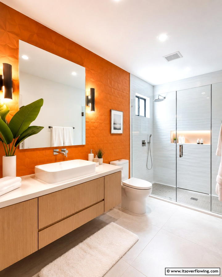 Modern Bathroom Pop - 20 Orange Accent Wall Ideas to Brighten Your Space