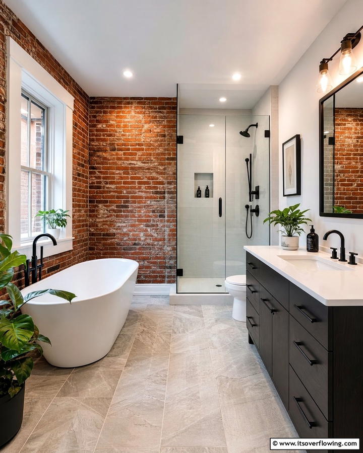 Modern Bathroom Statement - 25 Brick Accent Wall Ideas for a Stylish Home Feature
