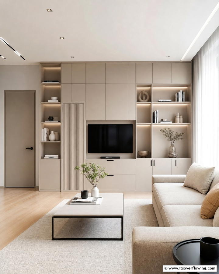 Modern Beige Cabinetry - 21 Elegant Beige Living Room Ideas for Timeless Comfort