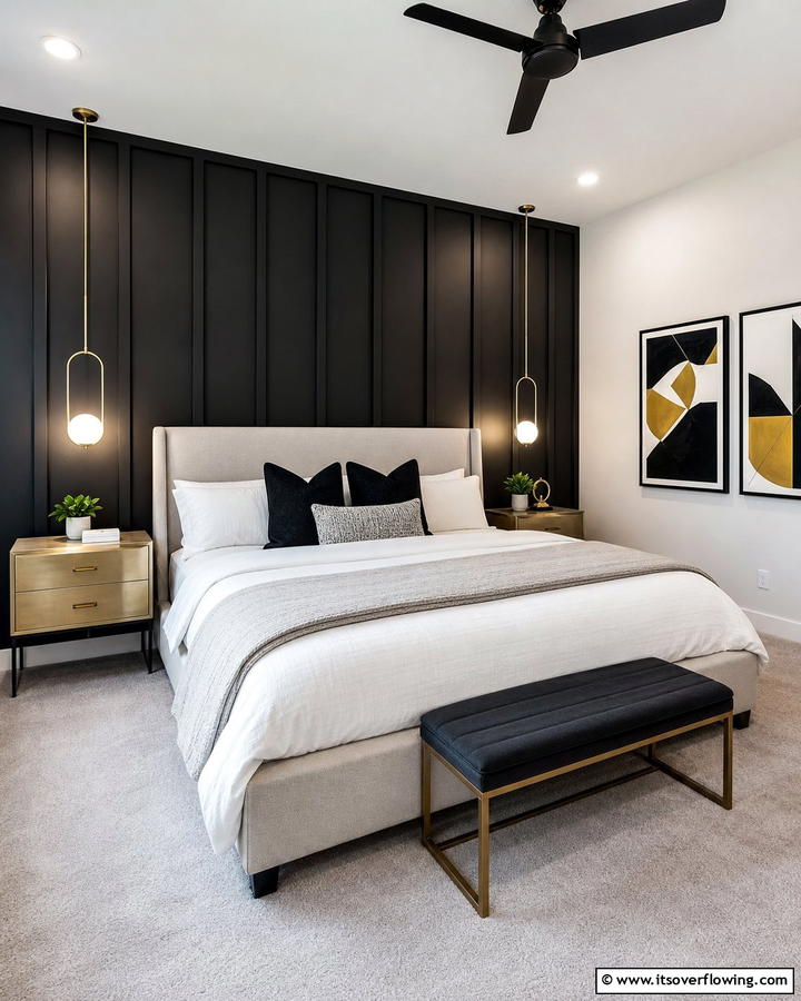 Modern Black Accent Wall - 25 Board and Batten Wall Ideas to Elevate Your Home’s Interior