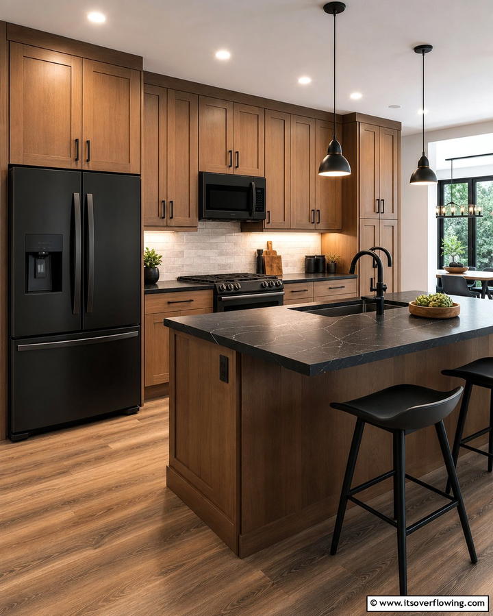 Modern Black Appliances - 25 Black and Brown Kitchen Ideas for a Bold Look