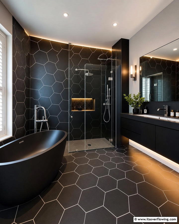Modern Black Bathroom Retreat - 21 Bold Black Room Ideas for Dramatic Interior Statements