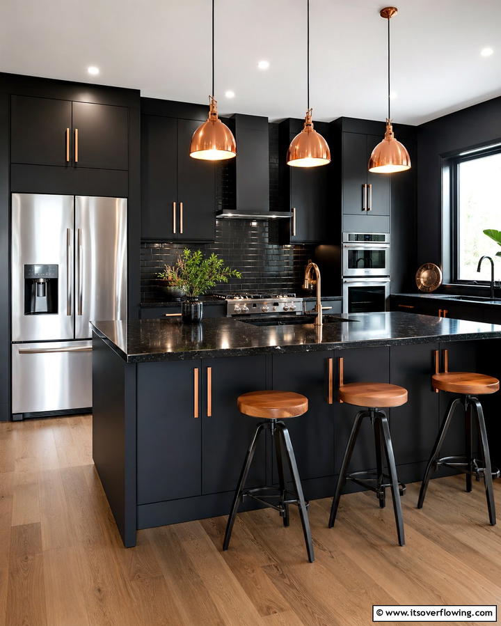 Modern Black Cabinets with Copper Handles - 25 Black and Copper Kitchen Ideas for a Bold Look