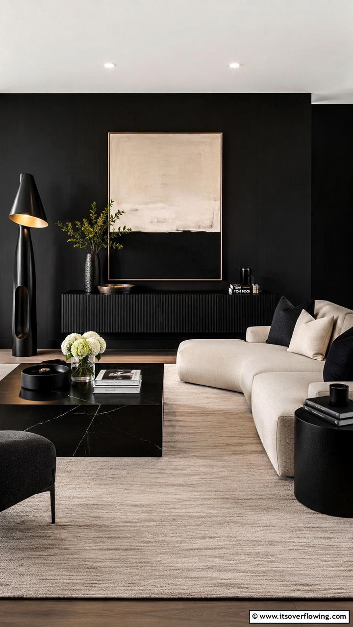 Modern Black Elegance - 30 Black & Beige Living Room Ideas for Modern Contrast