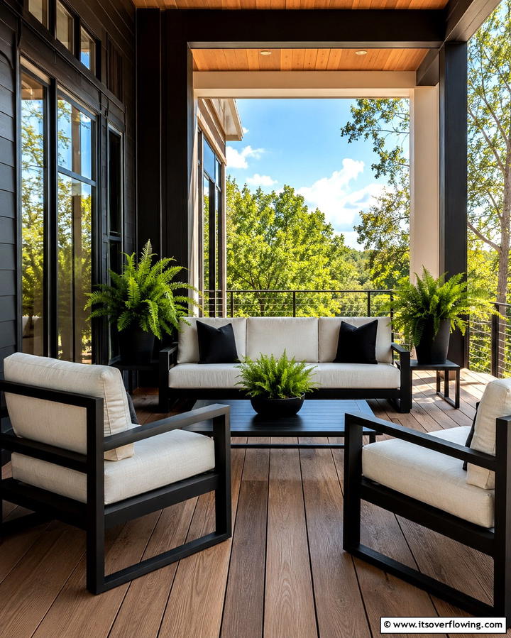 Modern Black Furniture Accents - 30 Inviting Black Porch Ideas for a Modern Outdoor Oasis