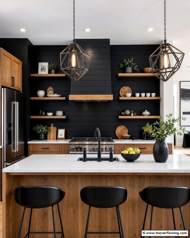 Modern Black Kitchen Backdrop - 25 Black Accent Wall Ideas for a Dramatic Statement