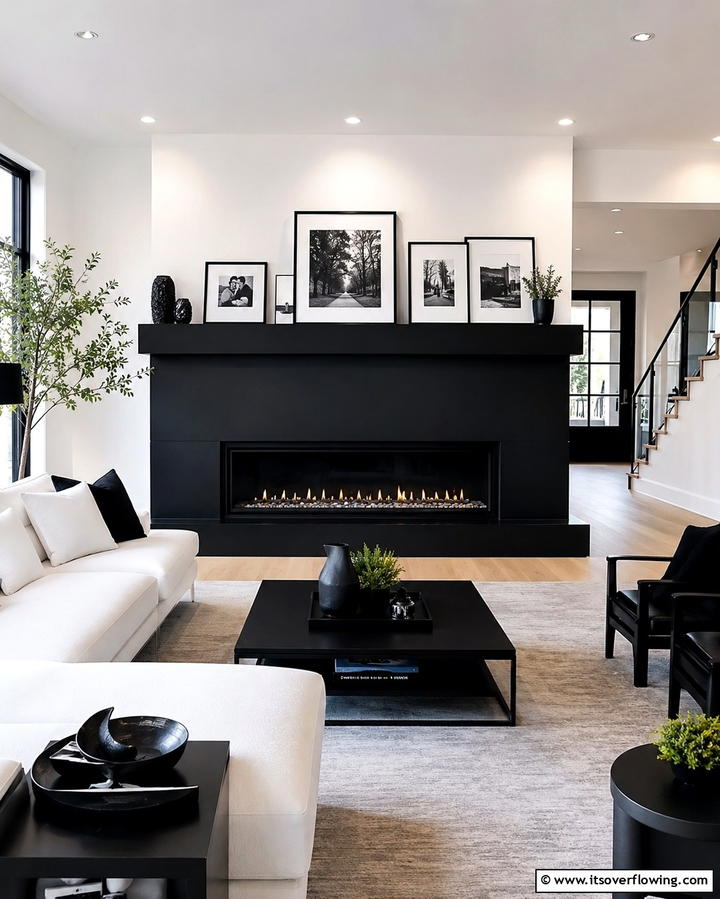 Modern Black Mantel - 25 Black and White Fireplace Ideas for Timeless Elegance