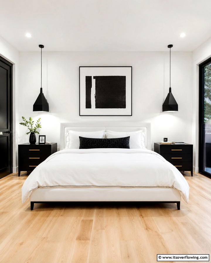 Modern Black Pendant Lights - 25 Black and White Bedroom Ideas for a Timeless Design