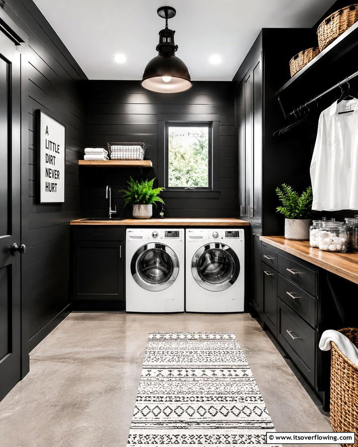Modern Black Shiplap - 20 Shiplap Laundry Room Ideas for a Rustic and Charming Space