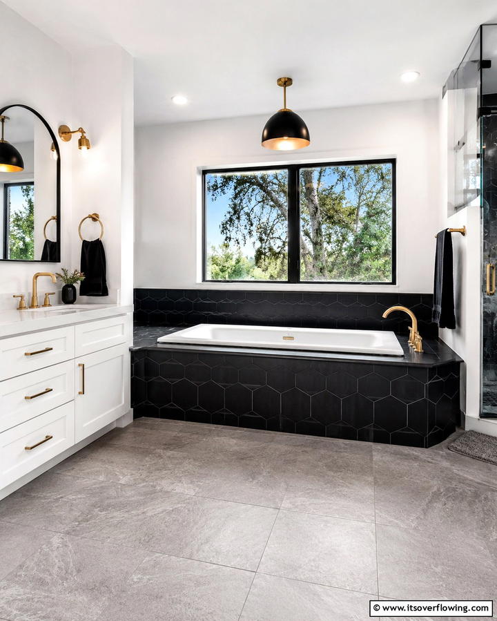 Modern Black Tub Surround - 25 Elegant Drop-in Tub Ideas for a Spa-Like Bathroom