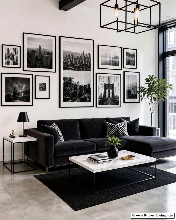 Modern Black and White Display - 21 Photo Wall Arrangements for Personalized Home Galleries