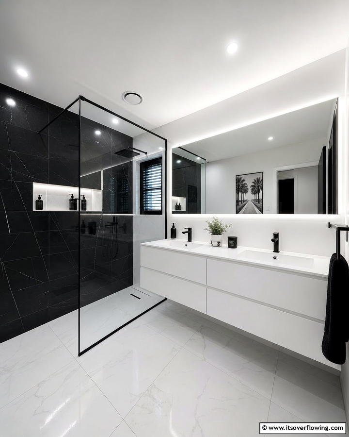 Modern Black and White Flair - 21 Classic Black & White Bathroom Designs for Contrast