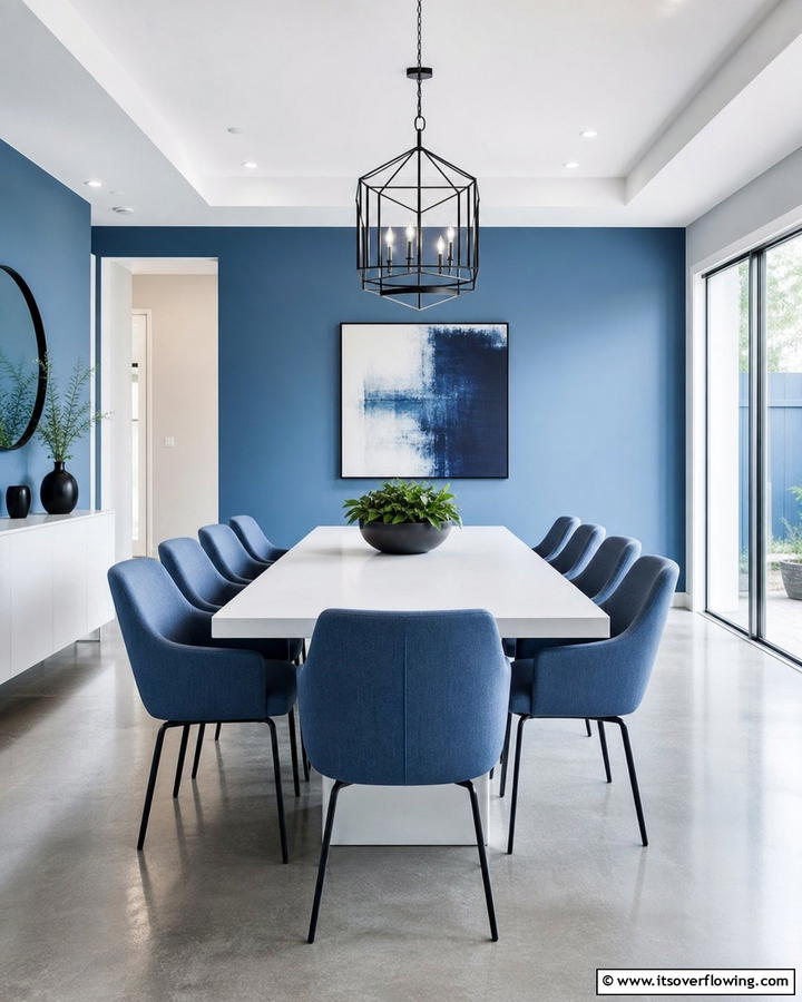 Modern Blue Minimalism - 21 Blue Dining Room Ideas for Calm Entertaining Spaces