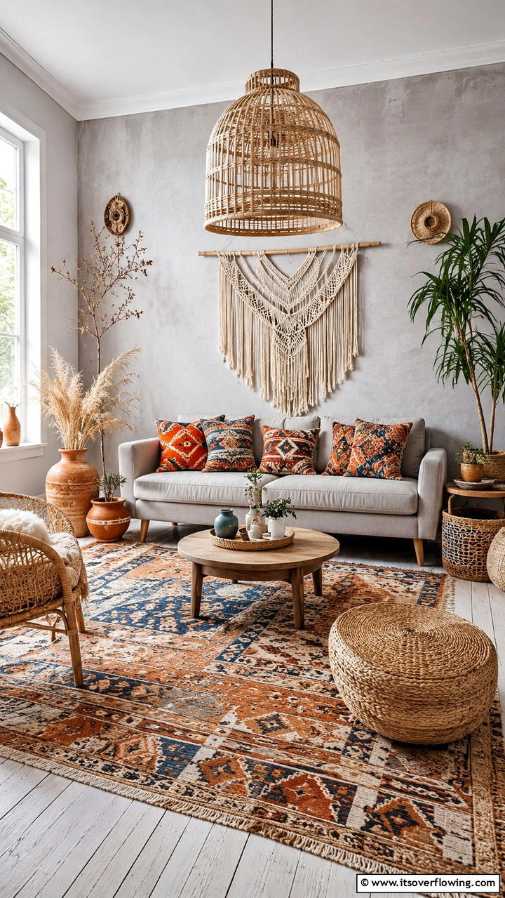 Modern Boho Blend - 30 Grey and Beige Living Room Ideas- Warm Minimalist Designs