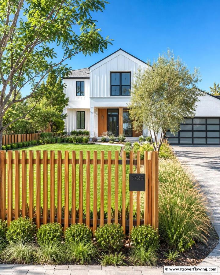 Modern Cedar Picket Fence - 30 Durable Cedar Fence Ideas to Enhance Privacy and Style