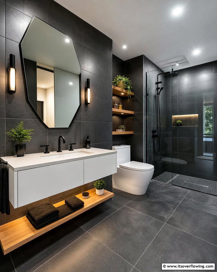 Modern Charcoal Sophistication - 21 Bathroom Color Ideas to Refresh Your Space with Vibrant Hues