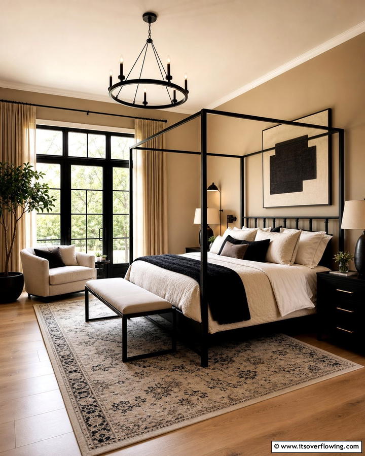 Modern Chic with Black Accents - 25 Tan Bedroom Ideas for a Warm and Cozy Space