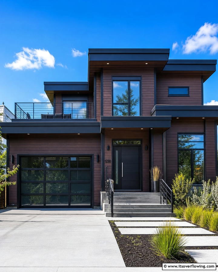 Modern Chocolate Brown with Black Accents - 20 Chocolate Brown House Exterior Design Ideas