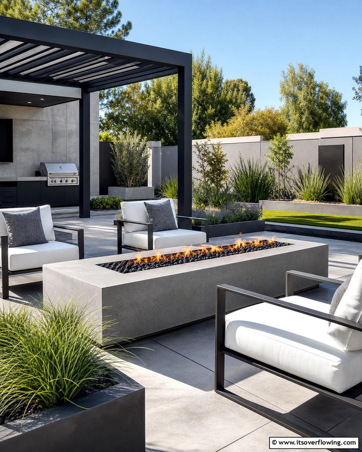 Modern Concrete Fire Pit - 25 Backyard Fire Pit Ideas for Cozy Landscaping