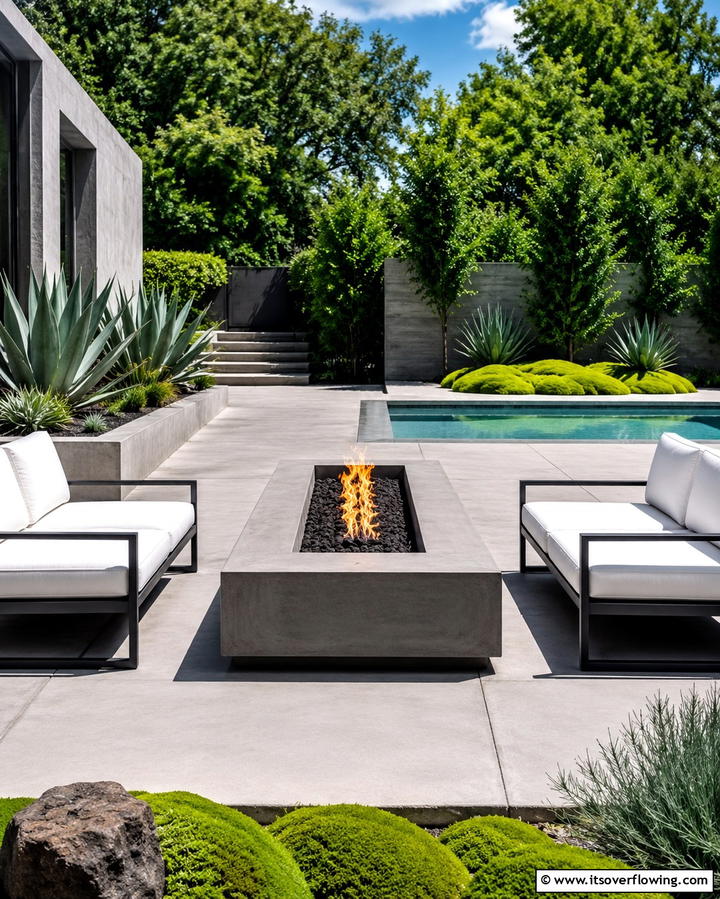 Modern Concrete Firepit - 25 Patio Ideas With Firepit for Cozy Gatherings