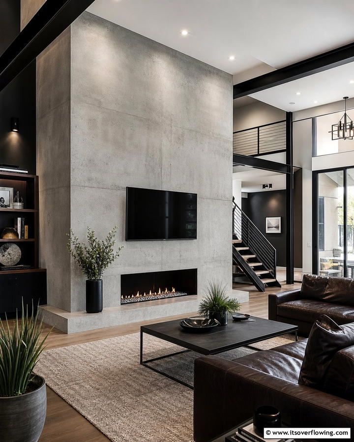 Modern Concrete Minimalism - 25 Fireplace Backsplash Ideas for a Stunning Focal Point