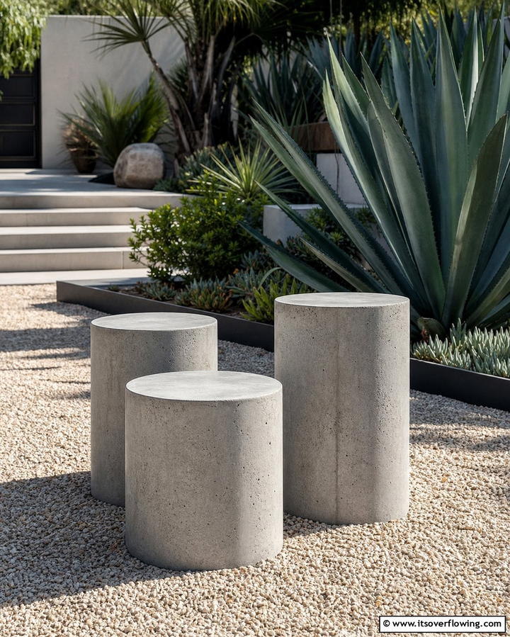 Modern Concrete Stool Cluster - 25 Garden Seating Ideas for Relaxing Outdoor Spaces
