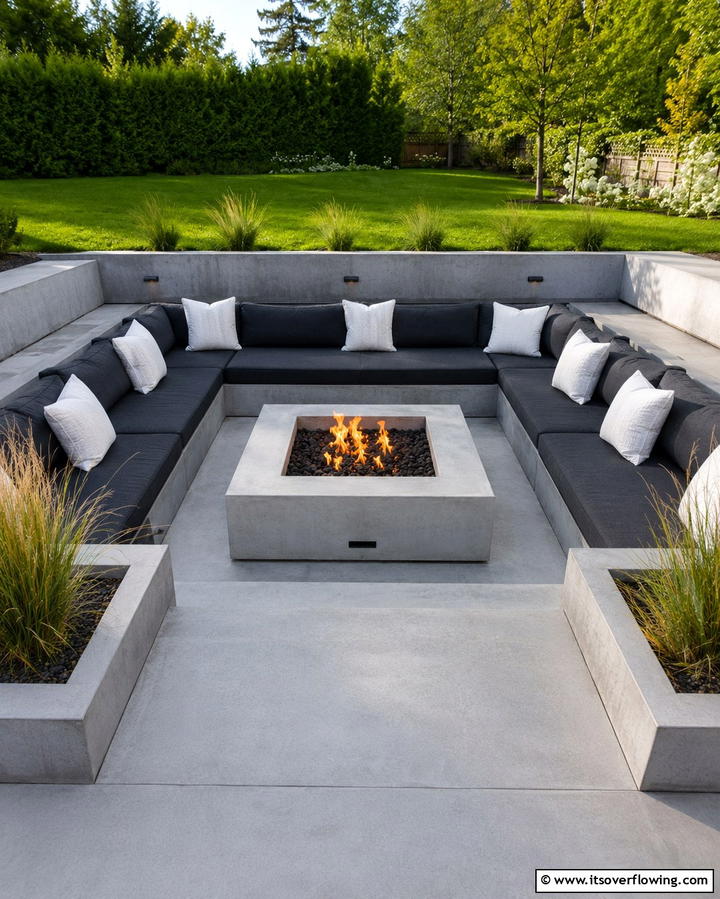 Modern Concrete Sunken Fire Pit - 25 Sunken Fire Pit Ideas for a Cozy Outdoor Gathering Spot