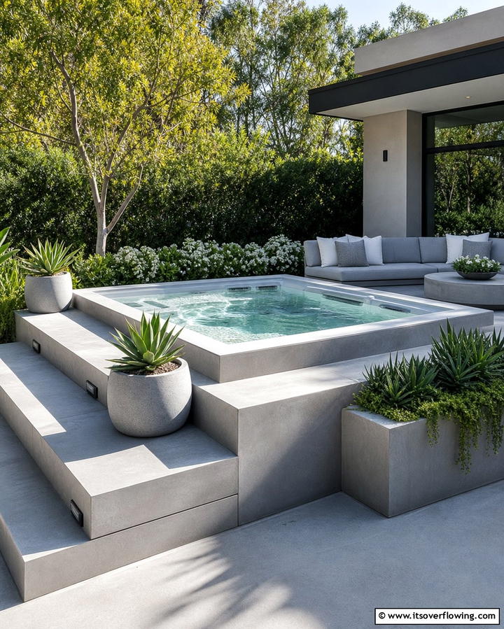 Modern Concrete Surround - 25 Relaxing Hot Tub Decor Ideas for Your Backyard