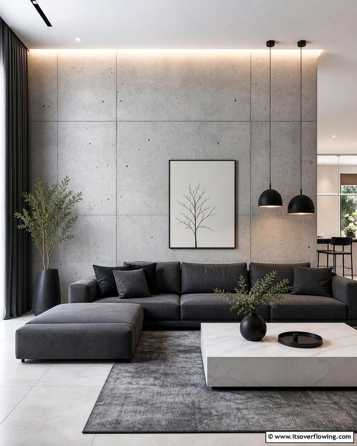 Modern Concrete Texture - 30 Striking Living Room Accent Wall Ideas for Bold Style