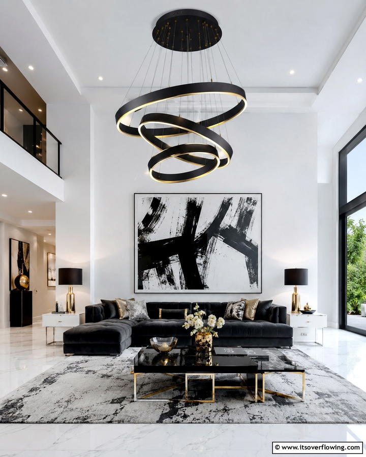 Modern Contemporary Chic - 30 Living Room Ceiling Lighting Ideas- Elevate Your Space