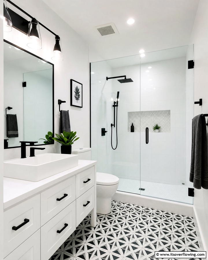 Modern Contrast in Fixtures - 21 Classic Black & White Bathroom Designs for Contrast