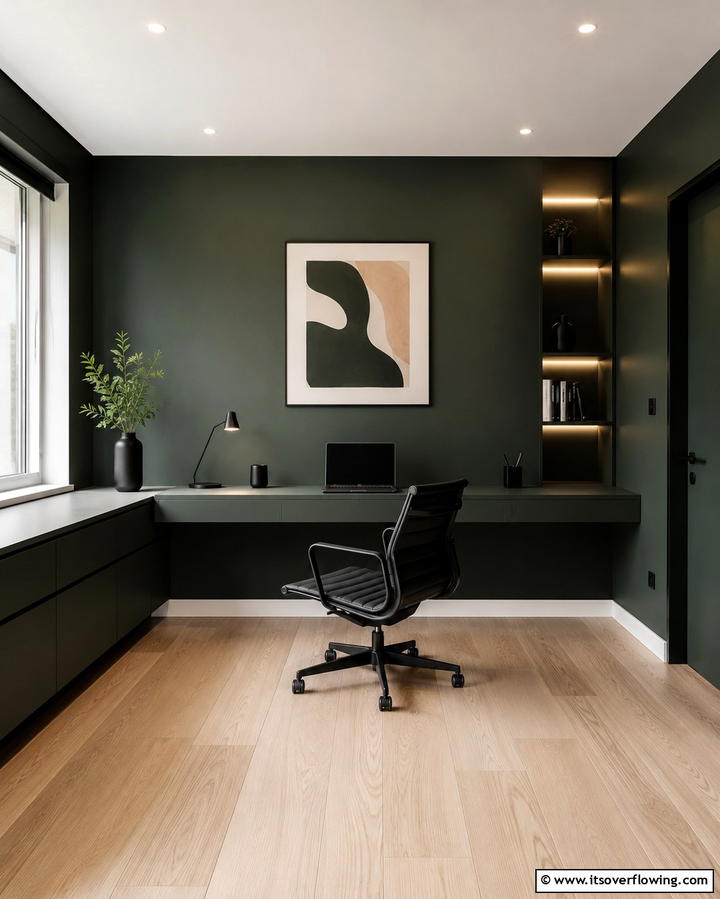 Modern Dark Green Minimalism - 30 Rich Dark Green Home Office Designs for a Focused Workspace