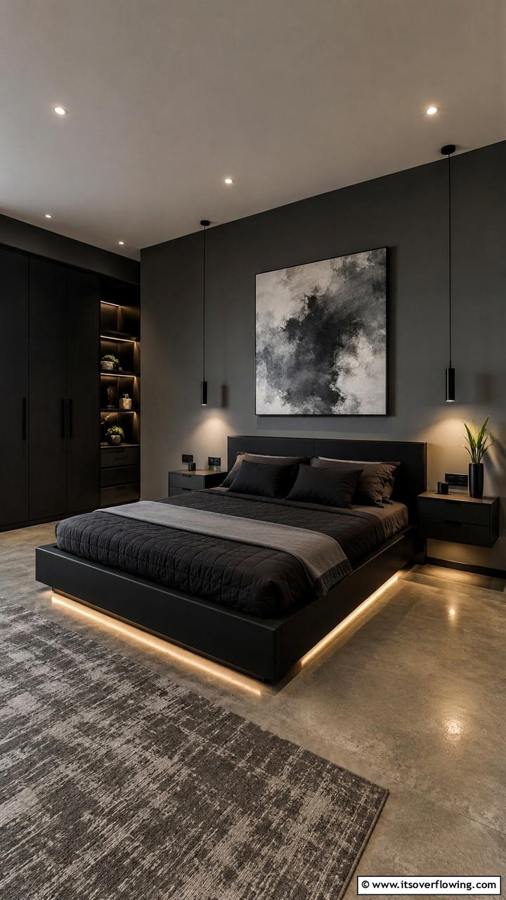 Modern Dark Simplicity - 30 Dark Bedroom Ideas- Moody and Sophisticated Retreat