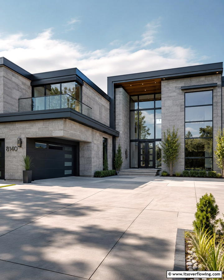 Modern Elegance with Sleek Stone Panels - 25 Stone Exterior Home Ideas for a Timeless Look
