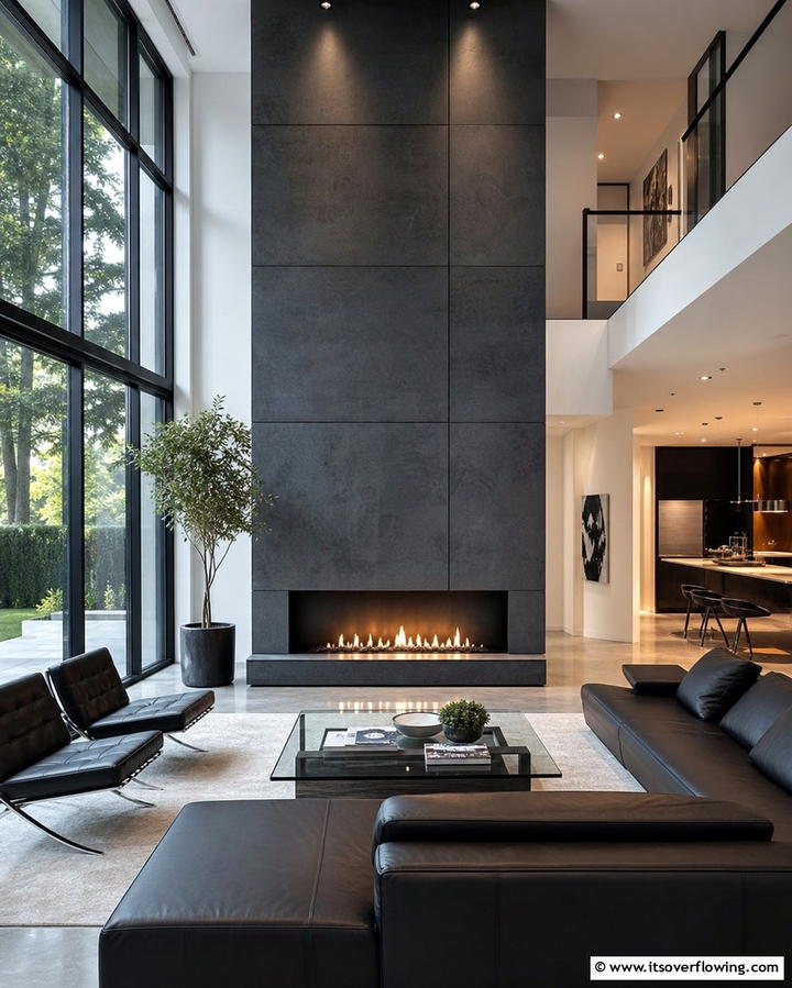 Modern Elegance with Sleek Stone Panels - 25 Floor to Ceiling Stone Fireplace Ideas for Drama