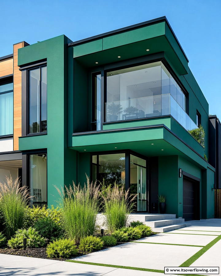 Modern Emerald Accents - 21 Dark Green Exterior Paint Color Schemes for Modern Homes