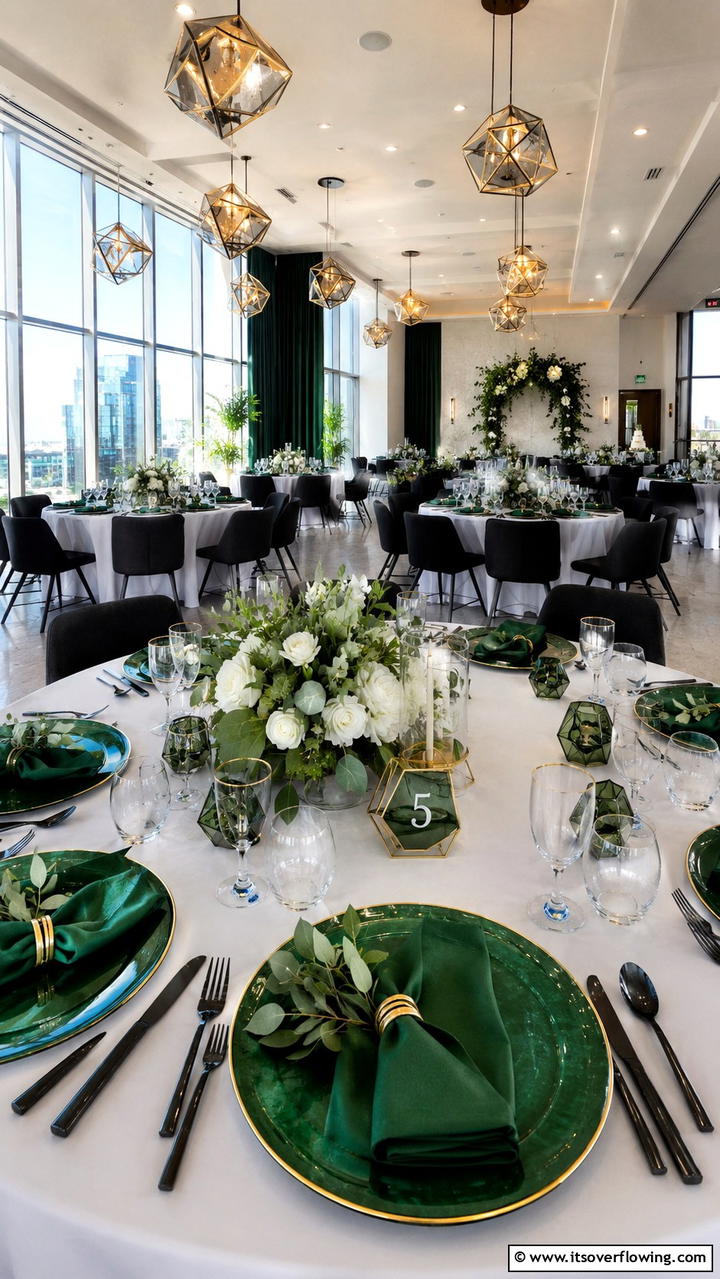 Modern Emerald Table Settings - 30 Emerald Green Wedding Ideas for Luxurious Celebrations