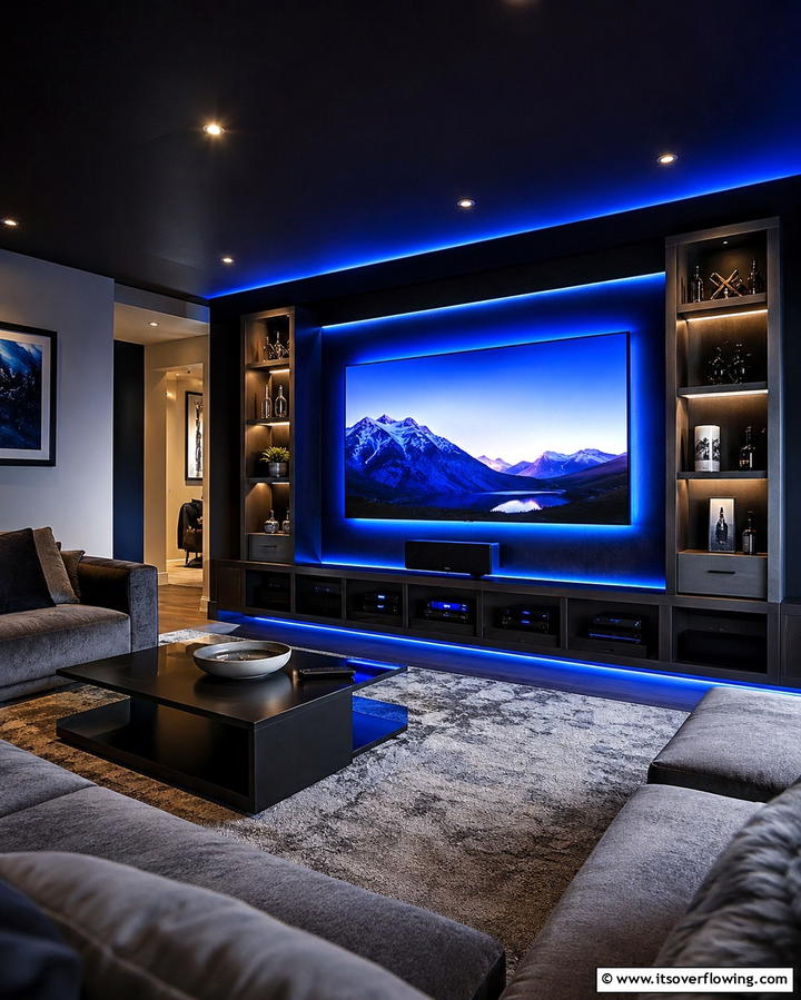 Modern Entertainment Area Lights - 30 Aesthetic Room Ideas With LED Lights for Vibes